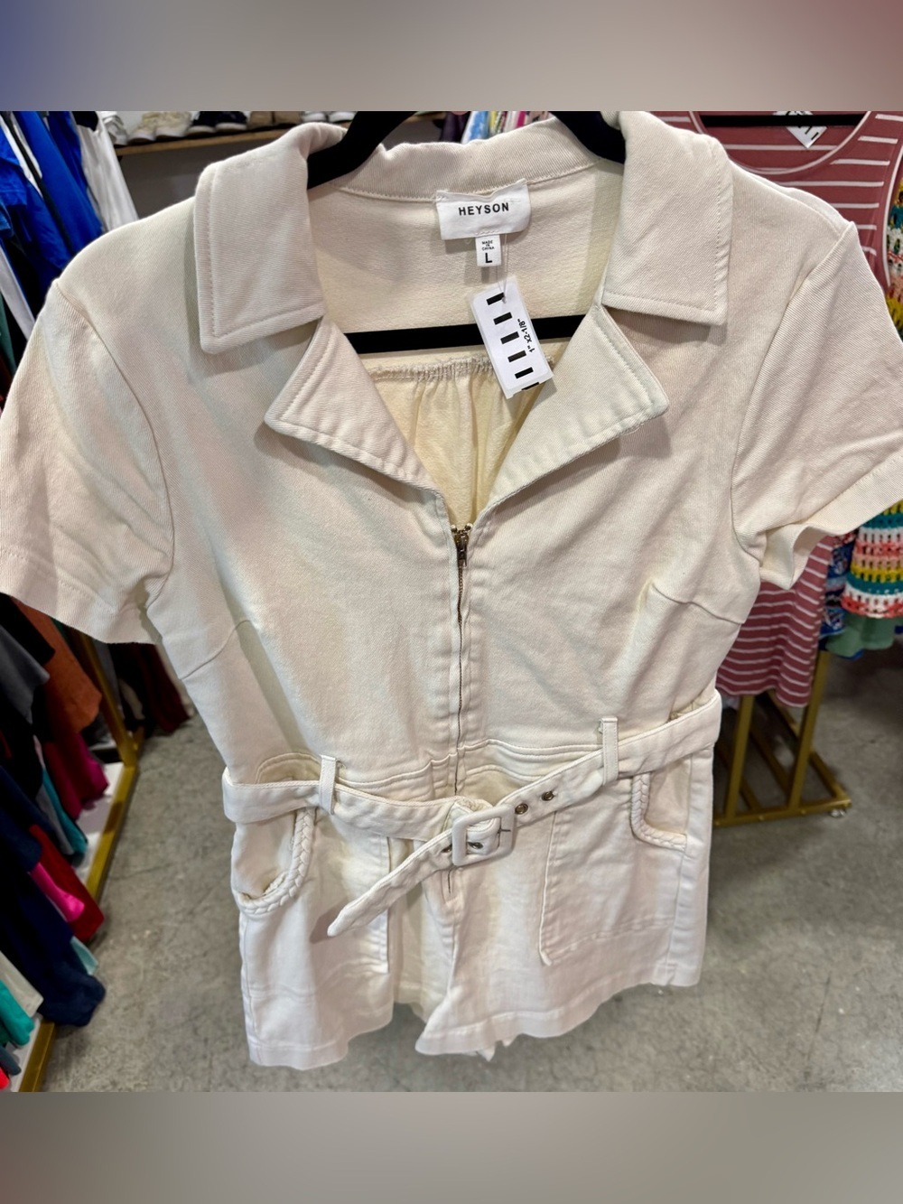 HEYSON Cream Belted Zip Romper
